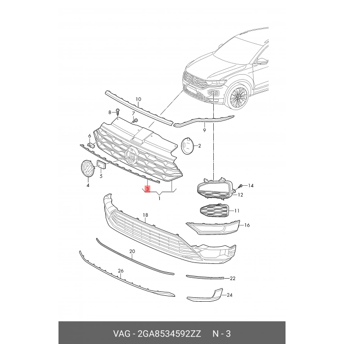 Volkswagen T Roc- 2019-2021  Ön Panjur Üst Nikelajı (Tw) (Oem No:2Ga853459)