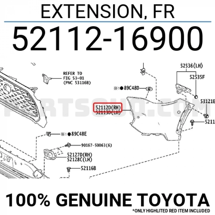 Toyota Corolla- Cross- 2022-2024  Ön Tampon Sağ Dodik Delikli Astarlı/Siyah (Tyg) (Oem No:5211216900)