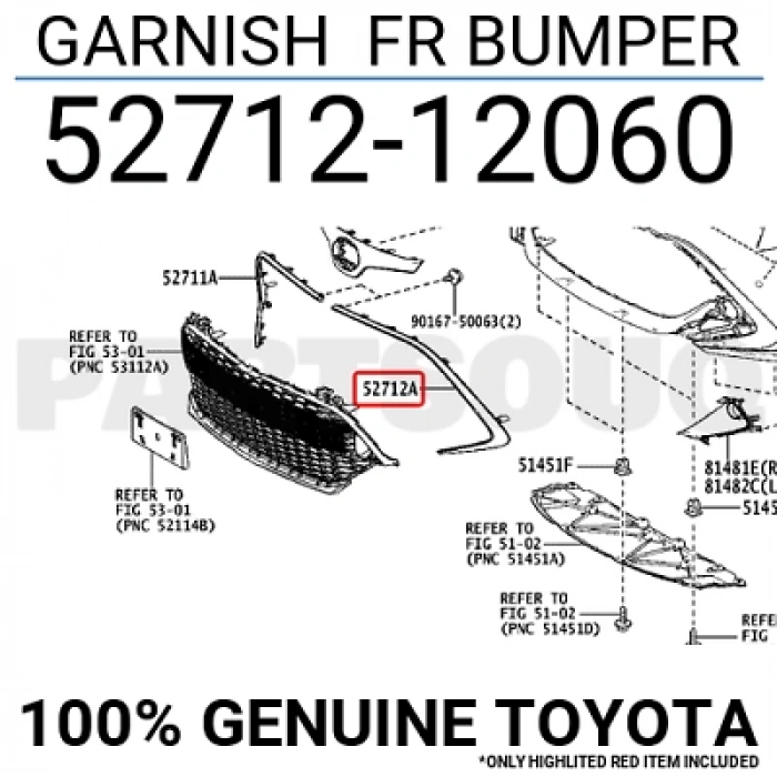 Toyota Corolla- Hb- 2020-2022  Ön Tampon Panjuru Dış Çerçeve Çıtası Sol Koyu Gri (Tyg) (Oem No:5271212060)