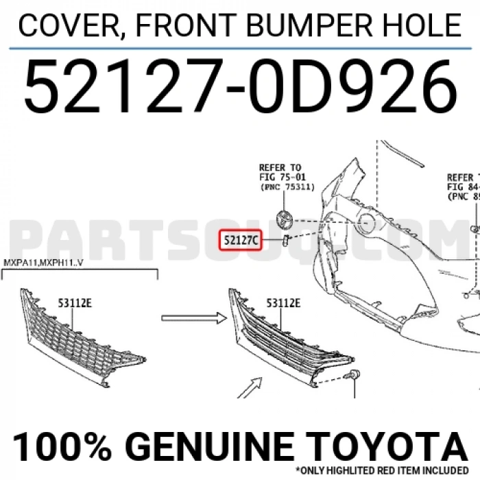 Toyota Yaris- 2020-2024  Ön Tampon Çeki Demiri Kapağı Siyah (Tyg) (Oem No:521270D926)