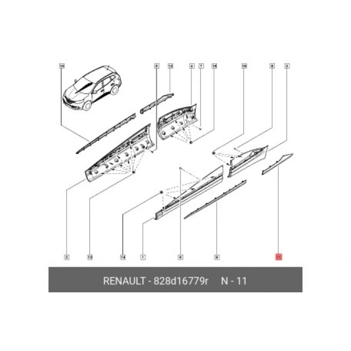 Renault Kadjar- 2015-2022  Arka Kapı Bandı Nikelajı Sol (Tyg) (Oem No:828D16779R)
