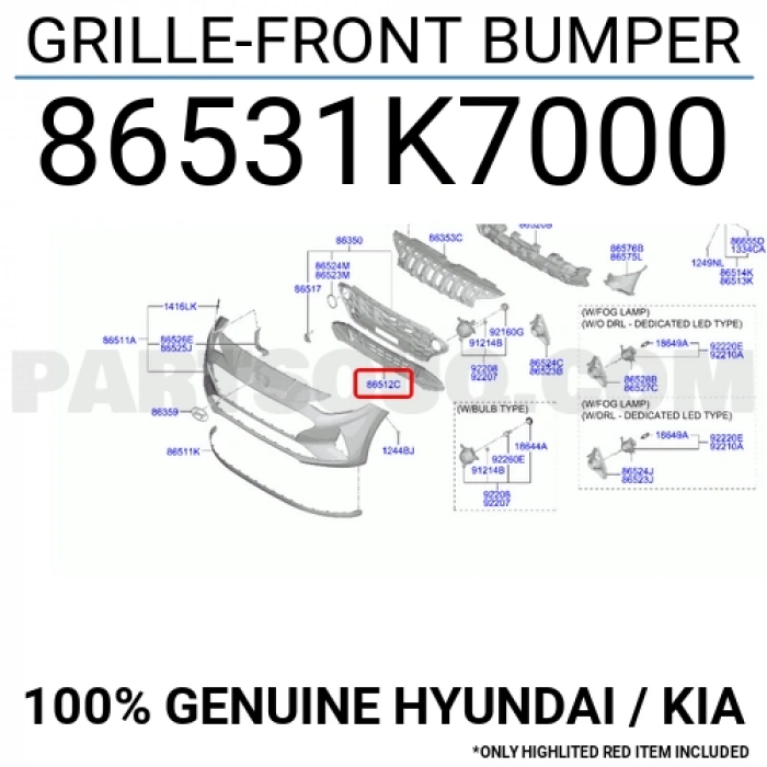 Hyundai  İ10   2020-2024  Ön Tampon Panjuru Alt Siyah (Tyg) (Oem No:86531K7000)
