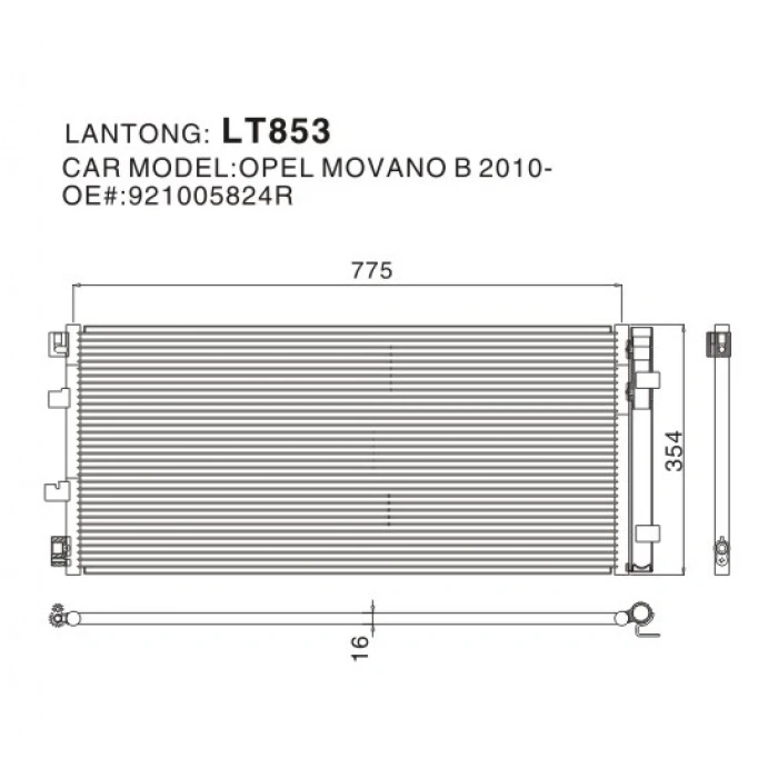 Renault Master- 3- 2011-2019  Klima Radyatörü (Brazıng) (795X355X16) Alüminyum (Oris) (Oem No:921005824R)
