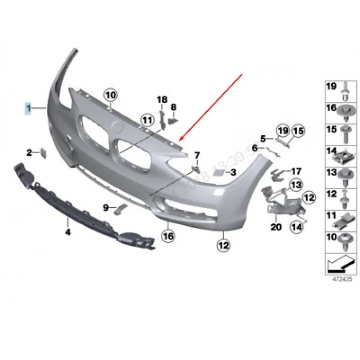 Bmw 1 Serı- 1 Serisi- 2015-2019  Ön Tampon Astarlı Gri/Far Yıkama Deliksiz (Tyg) (Oem No:51117429711)