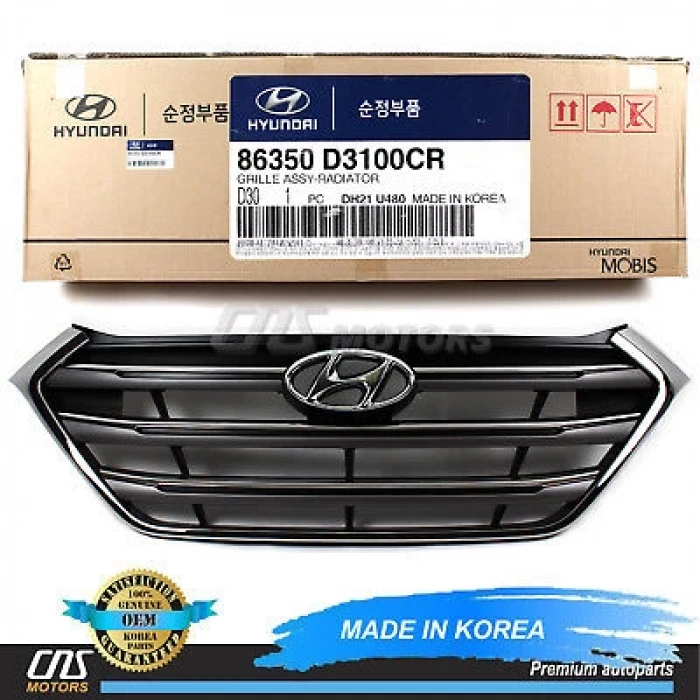 Hyundai Tucson- 2015-2018  Ön Panjur Siyah Nikelaj Çıtalı (Tyg) (Oem No:86350D3100Cr)