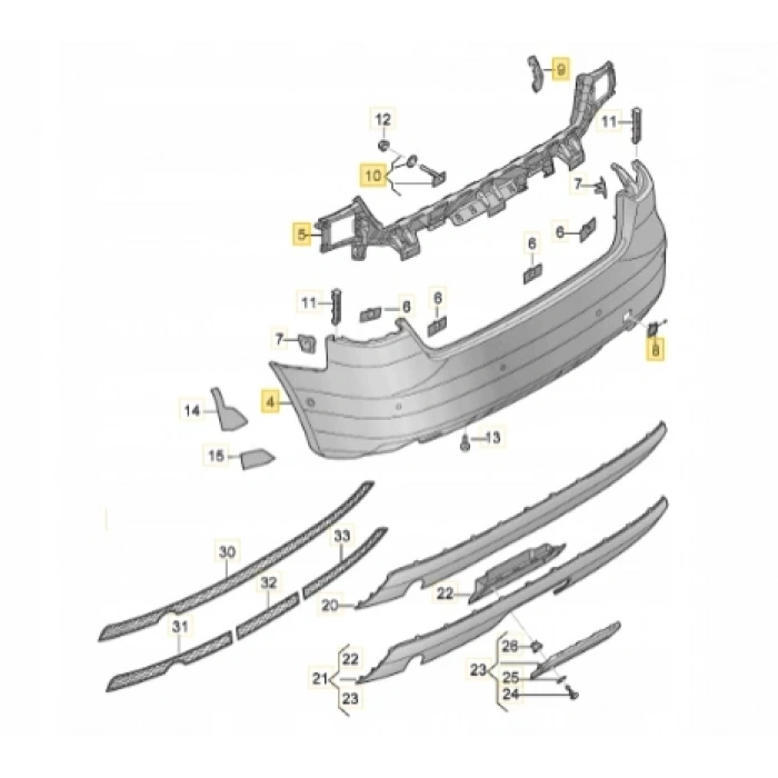 Audi  A3  Sb- 2016-2020  Arka Tampon Astarlı Sensör Delikli (Tyg) (Oem No:8V4807067Lgru)