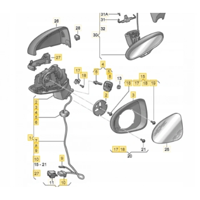 Vw A3 2013-2020 Dış Dikiz Aynası Sağ Otomatik Katlamalı - Astarlı (Sedan) (14 Pın) (Oem No:8V5857410F)