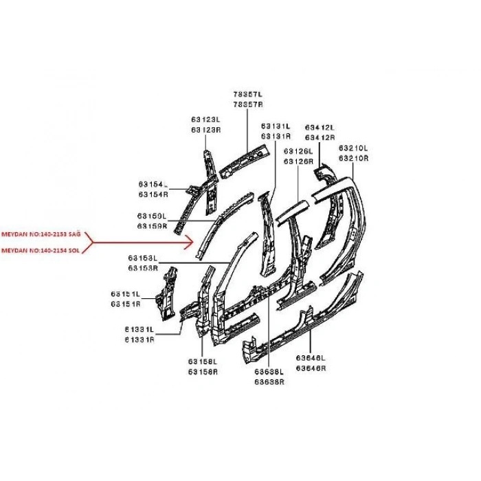 mitsubishi l200- pıck up- 2006-2015  ön direk üst iç sacı orta sağ sıyah (çıft kabın) (orıjınal) Oem No (5311B096T)