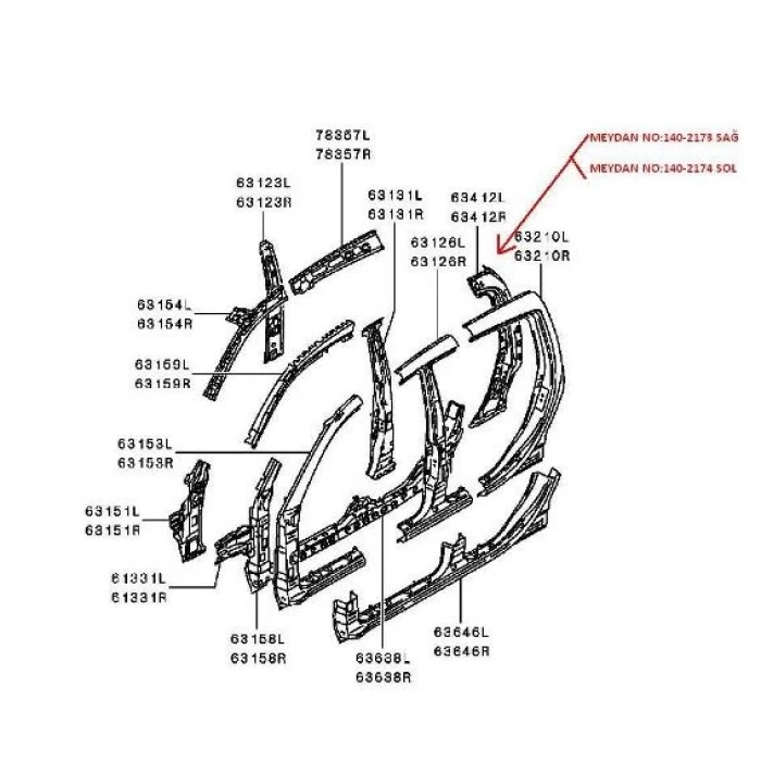 mitsubishi l200- pıck up- 2006-2015  arka direk iç sacı sol (çıft kabın) (orıjınal) Oem No (5313A199T)