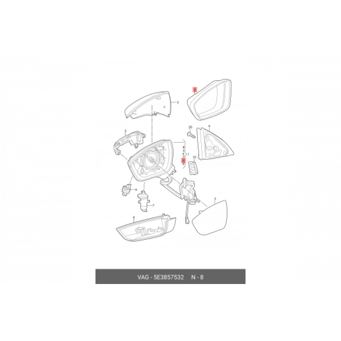 VW Octavia 2020- Ayna Çerçevesi Sol Oem No (5E3857531)