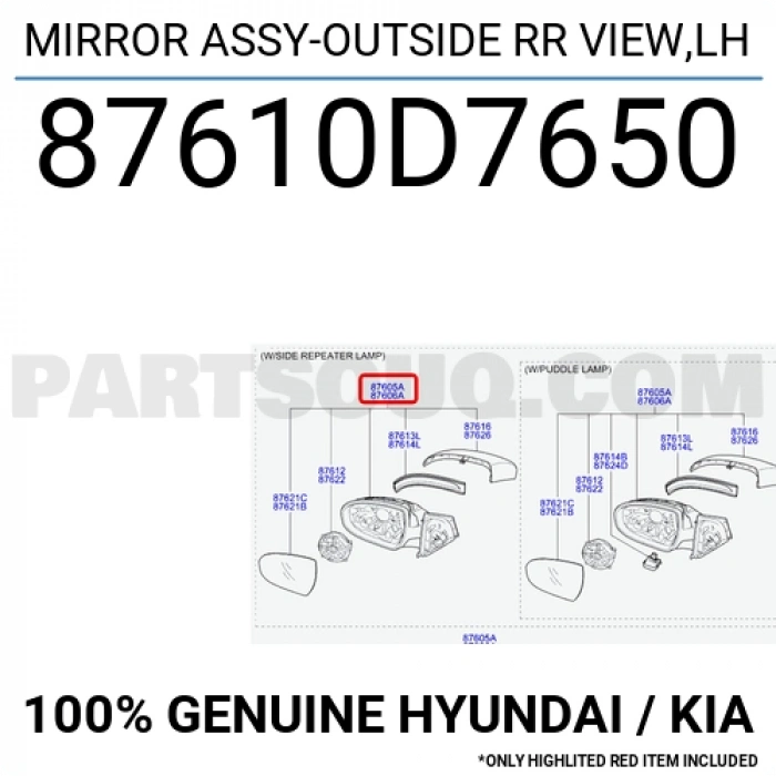 hyundai tucson 2015-2020 sol dış dikiz ayna elektrikli sinyalli ısıtmalı otomatik katlanır yer aydınlatmalı Oem No (87610D7060)