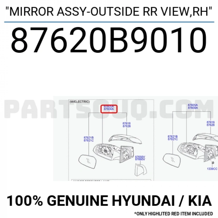 Hyundai i20 Benzin/Dizel 2008-2014 Dış Dikiz Aynası Sağ Manuel Oem No (876201J000)