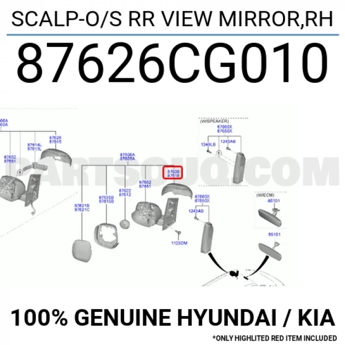 hyundai accent 2011 sonrası blue sağ dış ayna kapağı Oem No (876261R010AMZH)