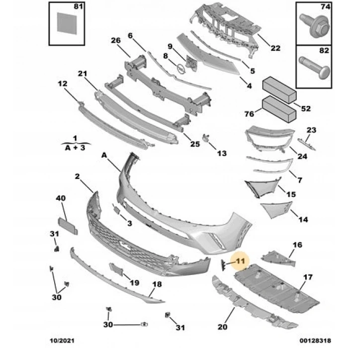 opel mok ka  2021-2024  ön tampon hava kanalı çerçevesı sağ nikelajı (tw) Oem No (9835267580)