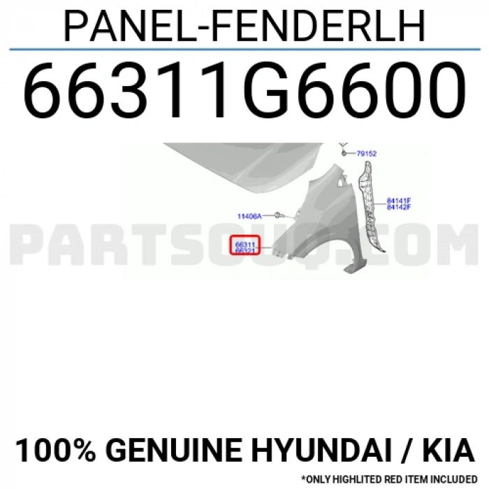 Hyundai Staria 2022-2024 sol çamurluk Oem No (66311CG050)