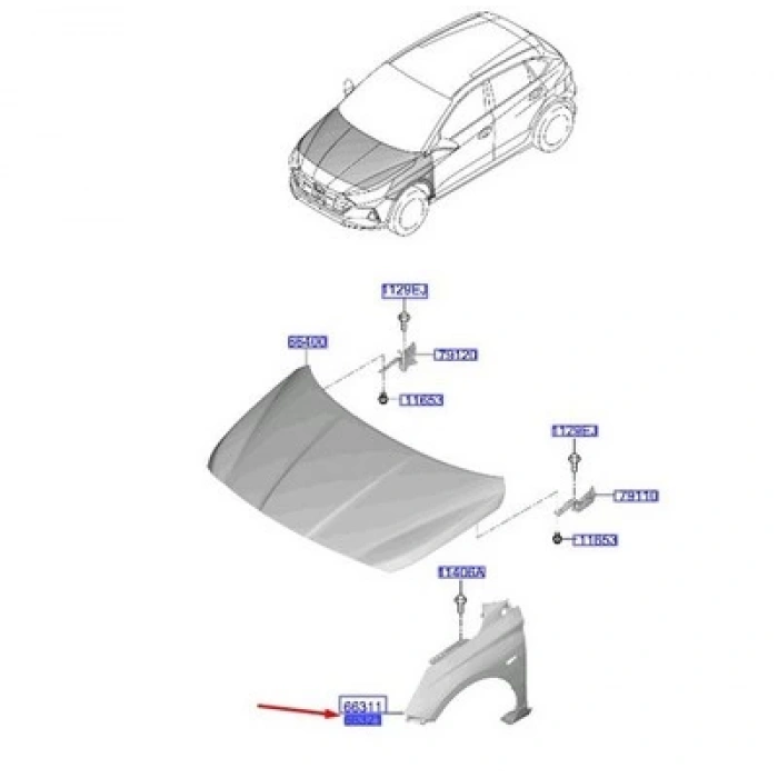 Kia Picanto 2017 sonrası delikli sağ ön çamurluk Oem No (66321G6100)