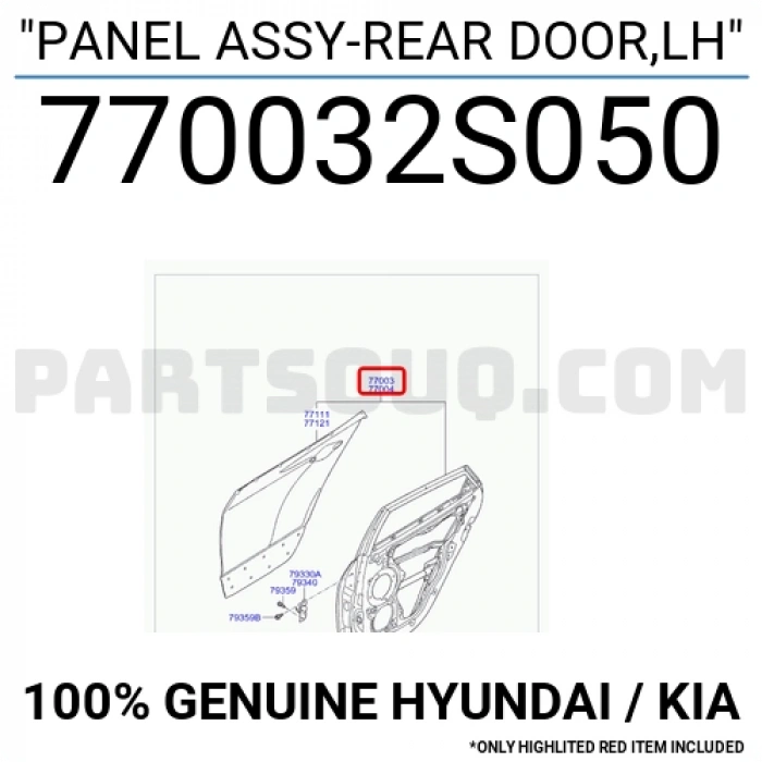 Hyundai ix35 2010-2015 Arka Sol Kapı (Bant Delikli) Oem No (770032S020)