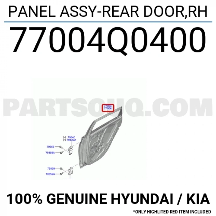 Hyundai i20 2021 sonrası sağ arka kapı Oem No (77004Q0000)