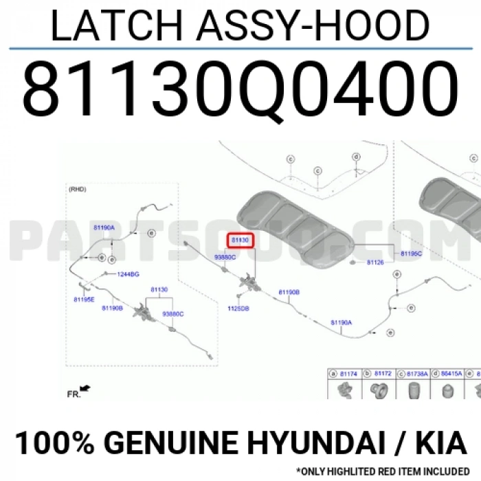 Hyundai i20 2021 sonrası kaput kilidi Oem No (81130Q0000)