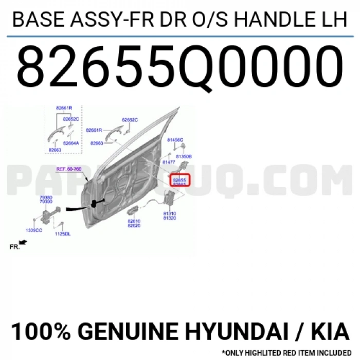 Hyundai i20 2021 sonrası / Bayon 2021 sonrası ön dış sol kapı kolu Oem No (82651Q0010)