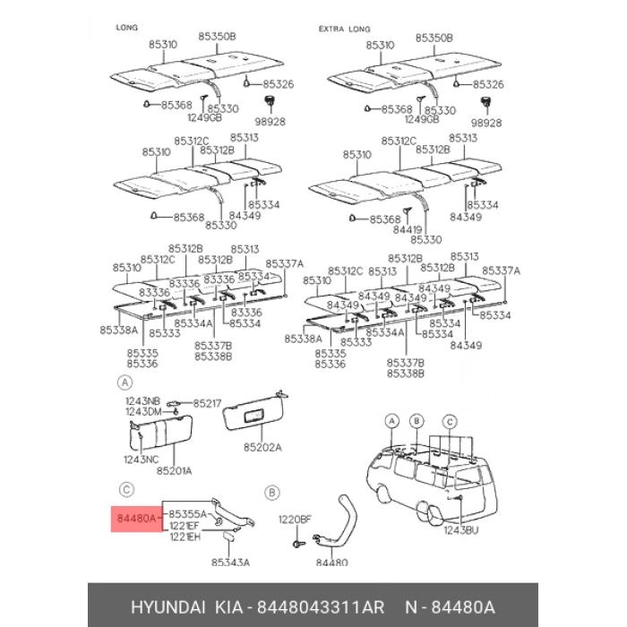 Hyundai H-100 Kamyonet Gri Tavan Tutma Kolu Oem No (8448043011AR)