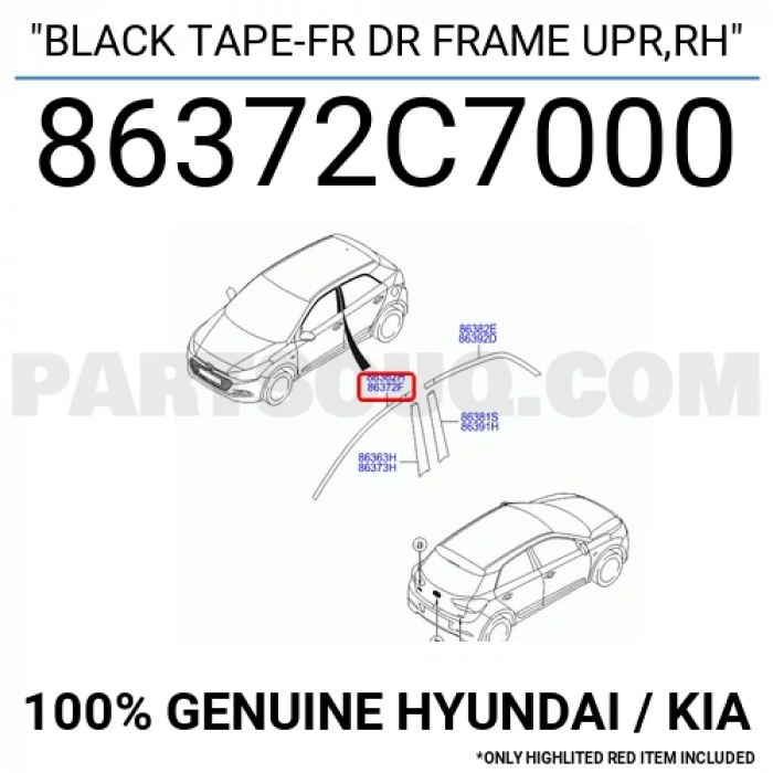 Hyundai i30 2012-2016 Ön Sağ Üst Kapı İskelet Şeridi Oem No (86372A5000)