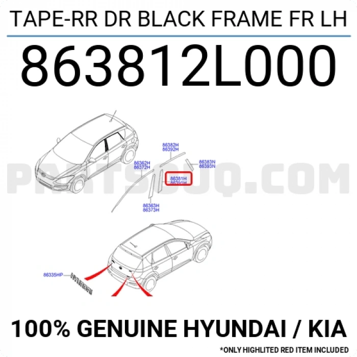 Hyundai i20 2009-2014 Arka Sol Kapı İskelet Şeridi Oem No (863811J000)