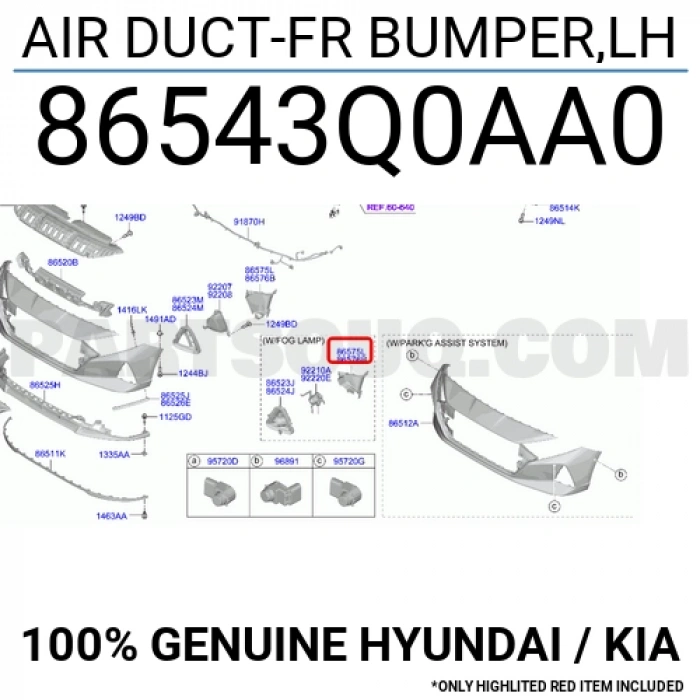 Hyundai Tucson 2021 Sonrası Hava Kanalı Ön Tampon Sol Oem No (86543N7000)