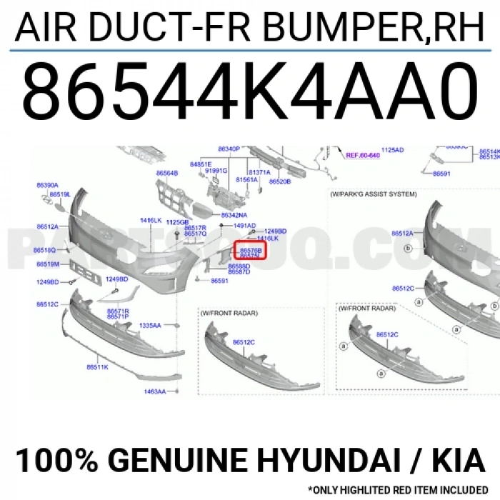 Hyundai Tucson 2021 Sonrası Hava Kanalı Ön Tampon Sağ Oem No (86544N7000)