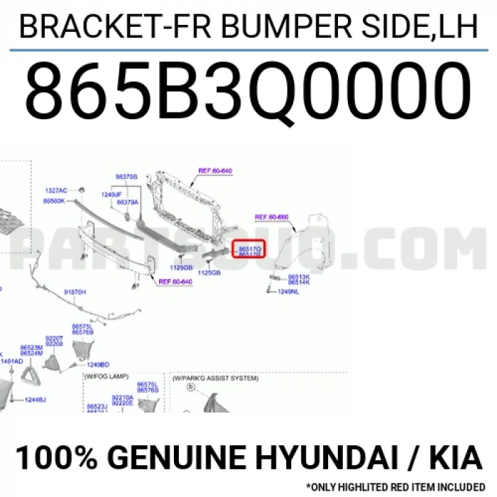 Hyundai Staria 2022-2024 üst sol tampon bağlantı braketi Oem No (865B3CG000)