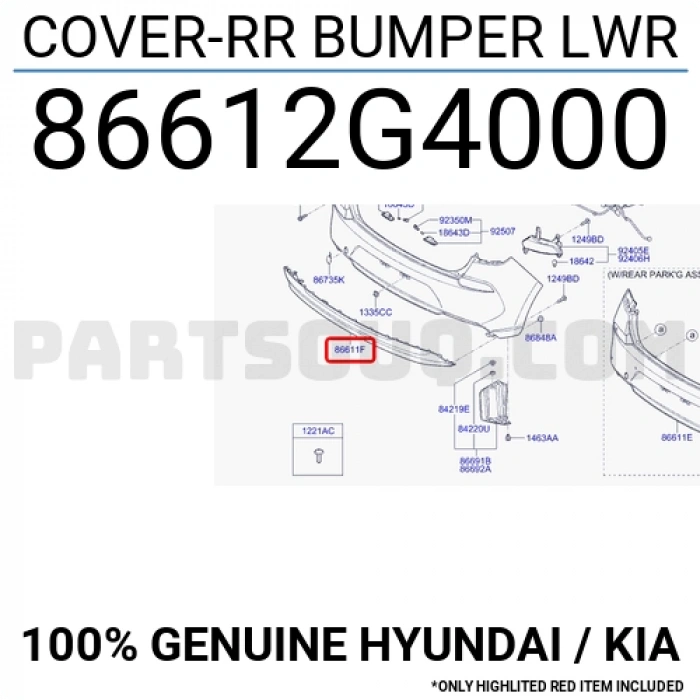 Hyundai Elantra 2019-2020 arka alt tampon difüzörü Oem No (86612F2AG0)