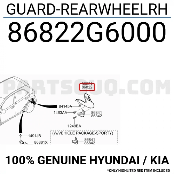 kia picanto 2017 sonrası arka sol çamurluk davlumbazı Oem No (86821G6000)