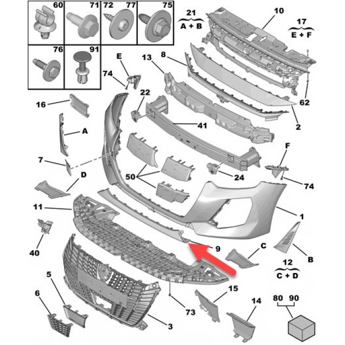 peugeot  208  2024-2025  ön tampon alt orta parça sıyah (tw) Oem No (98557770XT)