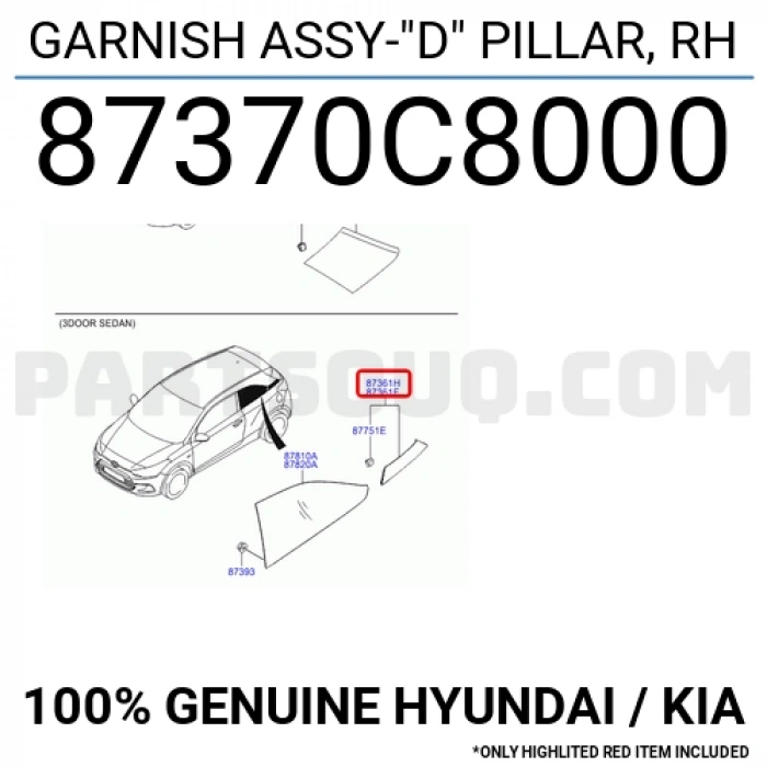 Hyundai i20 2015-2018 C Sütun Direk Bakalit Sol Oem No (87360C8000)