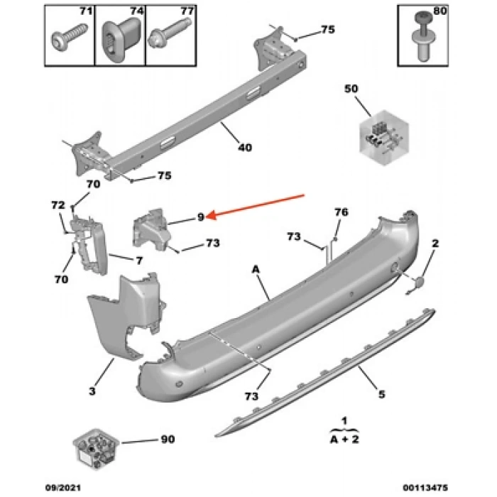 Partner - Berlingo - Rifter - Combo 2019- Van - Doblo Arka Tampon Braketi Sol 2023- Oem No (9816808580)