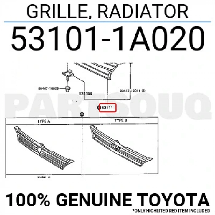 Corolla Ae100 1992-1997 Panjur Siyah Oem No (53101-1A020)