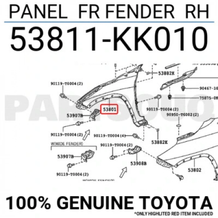 Hilux - Hı Cruıser 2016- Ön Çamurluk Delikli Sağ Oem No (53811-Kk010)