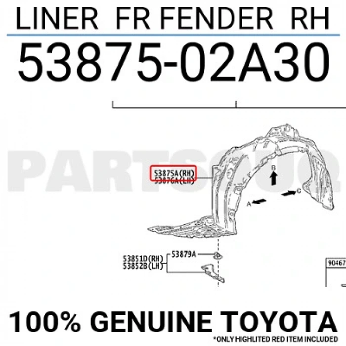 Corolla 2019- Ön Çamurluk Davlumbazı Sağ Oem No (53875-02A30(Sa))