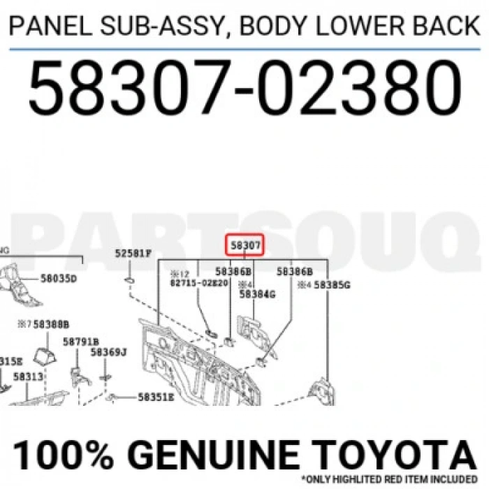 Corolla 2019- Arka Panel Oem No (58307-02380)