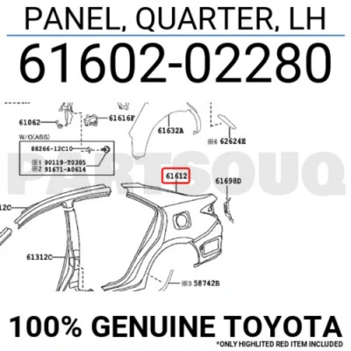 Corolla 2019- Arka Çamurluk Sol Oem No (61602-02280)