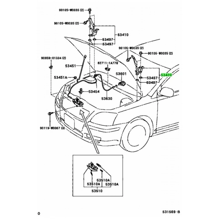 2003-2009 Toyota Avensis Kaput Menteşesi Sol (Tw) (Adet) (Oem No:5342005060) TST41938