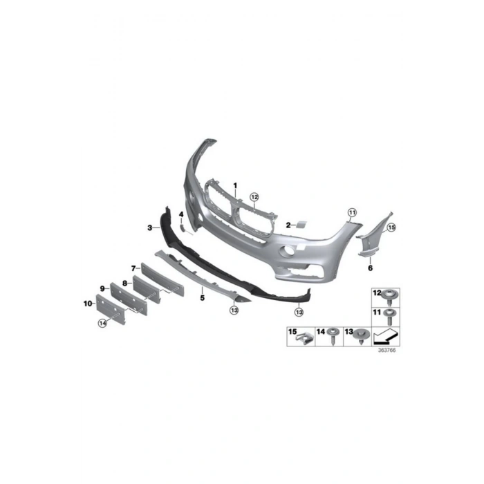 2014-2018 Bmw X5 F15 Ön Tampon Gri (Far Yıkamasız-Sensör Deliksiz-Kamera Deliksiz)(Tw) (Adet) (Oem No:51116994078)