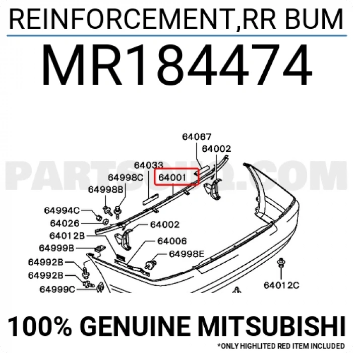 Mitsubishi Lancer Arka Tampon Demiri 1996--1998 (Oem No:  Mr184474)