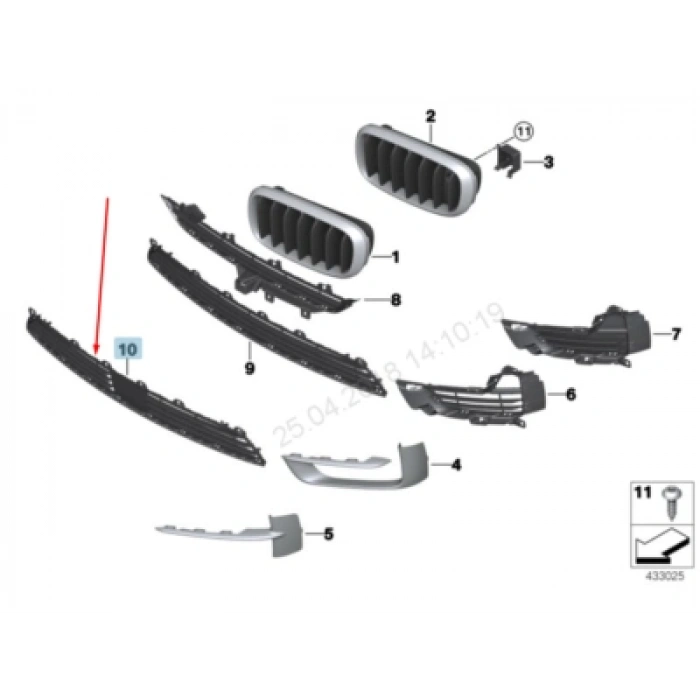 Bmw X5 X5 Ön Tampon Panjuru Sensör Delikli 2013- (Oem No:  51117325481)