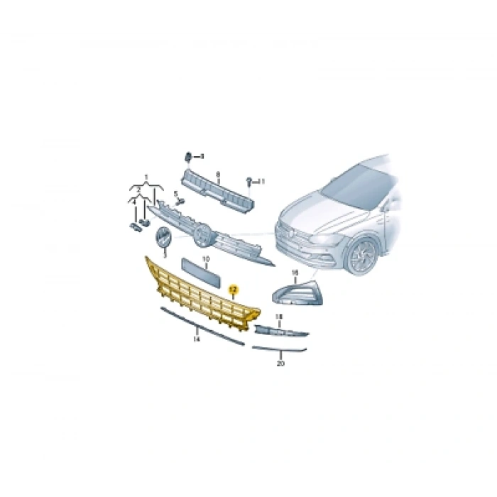 Volkswagen Polo Ön Tampon Panjuru Nikelaj Çıtalı 2017- (Oem No:  2G0853677M9B9)