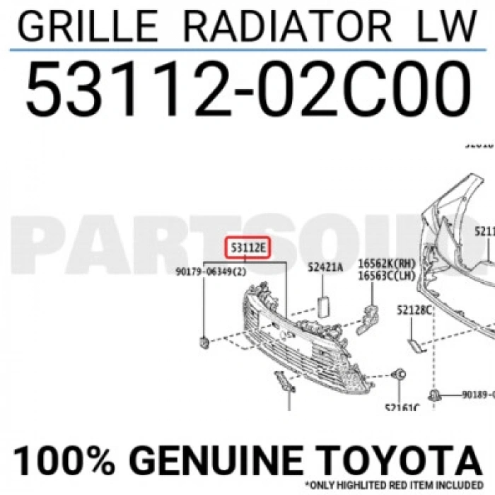 Toyota Corolla 201822 Ön Tampon Panjuru Orta Çekı Kapaklı (Oem No:  53112-02C00)