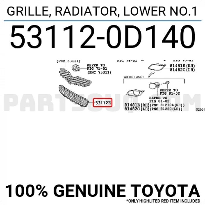 Toyota Yaris Ön Tampon Panjuru Sıyah 2009-  (Oem No:  531120D140)