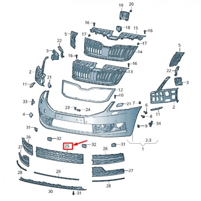 Skoda Octavia Ön Tampon Panjuru Orta 2016- (Oem No:  5E0853677L9B9)
