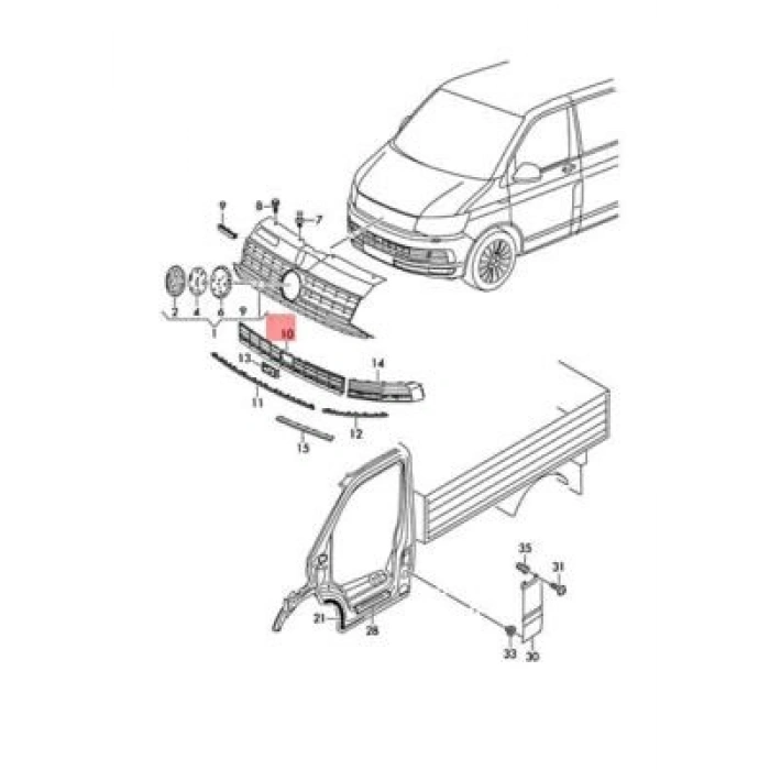 Volkswagen Transporter Ön Tampon Panjuru Orta 2014- (Oem No:  7E5853678A9B9)