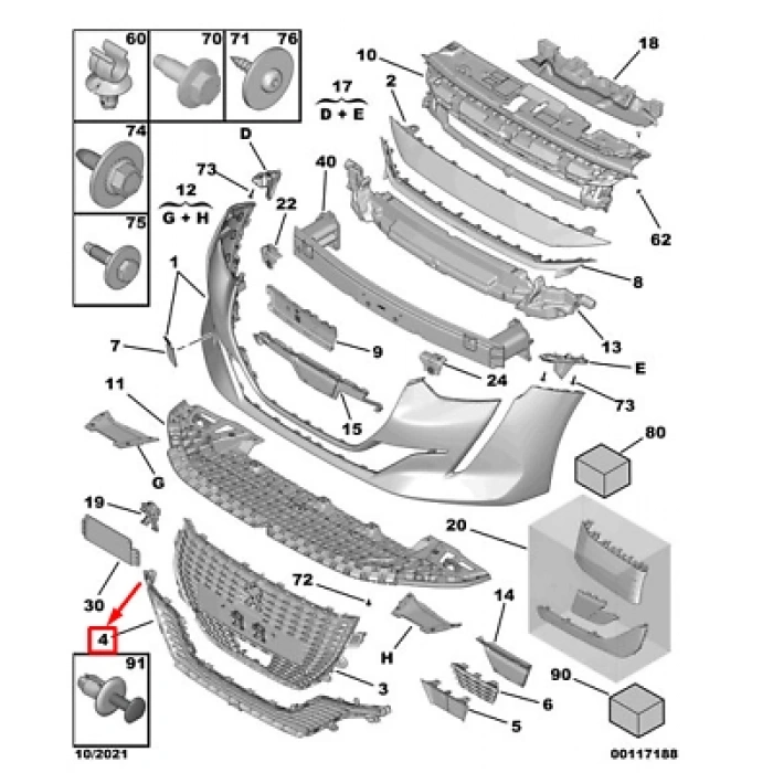 Peugeot 208 Ön Tampon Panjuru Alt 2020- (Oem No:  98232098Xt)